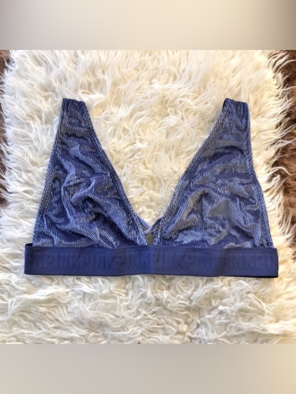 PINK Victorias Secret Periwinkle Purple Velvet Ribbed Bralette NEW Y2K